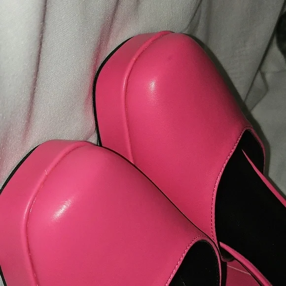 🟢 Pink Square Toe Chunky Heels Maryjanes Size 8 - Picture 7 of 9